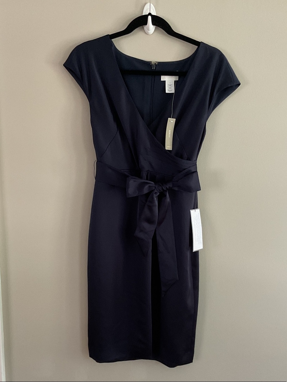 J.Crew Navy Blue Wrap Front Tie Waist Sheath Dress-Elegant Cocktail, Work-